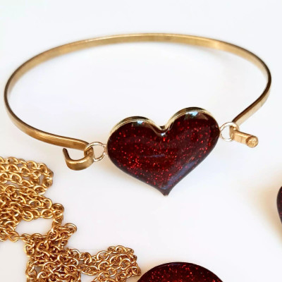 دستبند قلب اکلیلی استیل رنگ ثابت زرشکی دستساز خاص